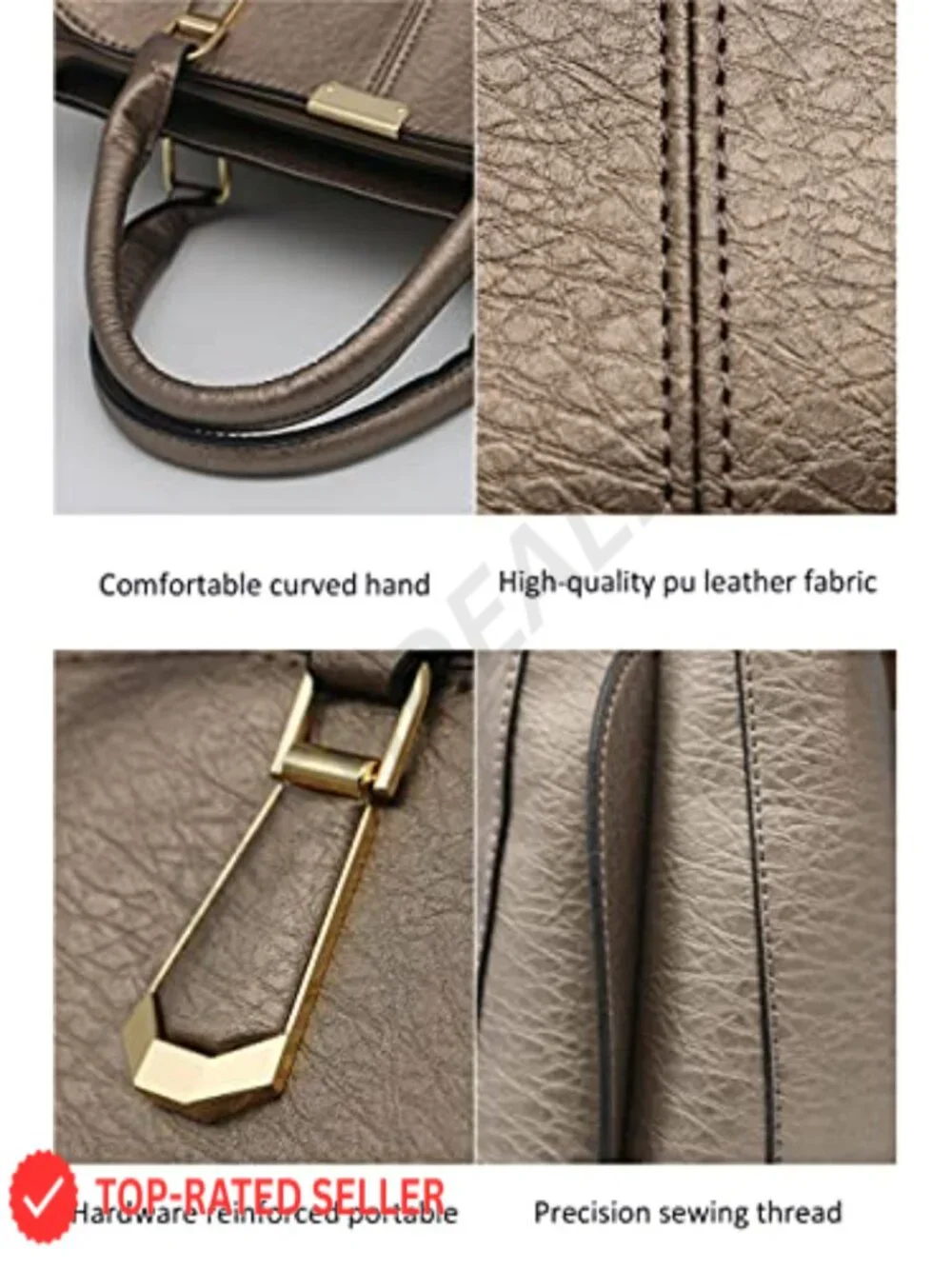 Faux Leather Satchel Purse Top Handle Shoulder Bag with Gold Hardware Work Tote